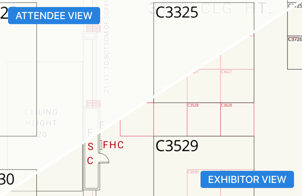 Floor builder exhibitor and attendee views